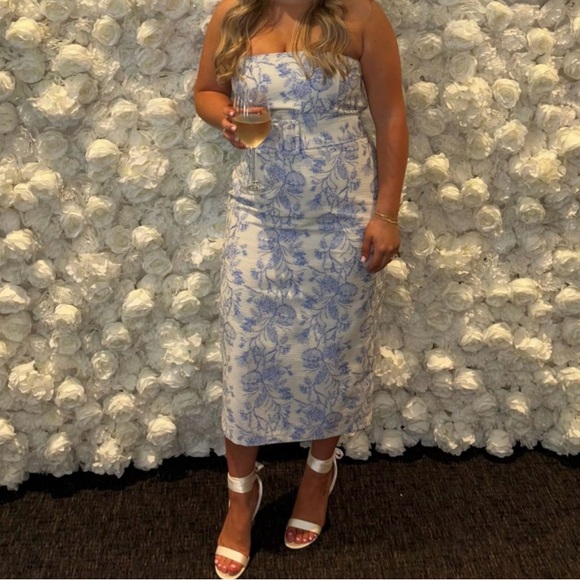 Amanda Uprichard | Dresses | Floral Blue And White Strapless Dress |  Poshmark